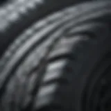 Close-up view of a snow tire tread pattern