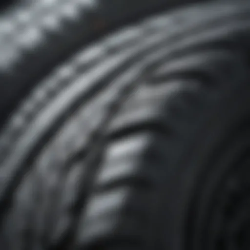 Close-up view of a snow tire tread pattern