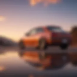 A sleek used car parked under a vibrant sunset