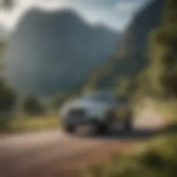 A sleek large SUV against a picturesque landscape