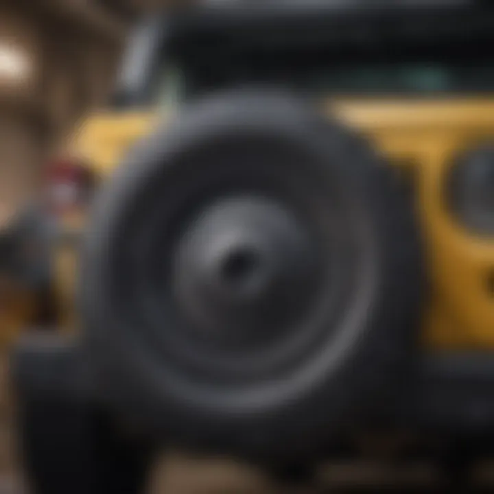 Close-up view of a backup camera integrated into spare tire cover