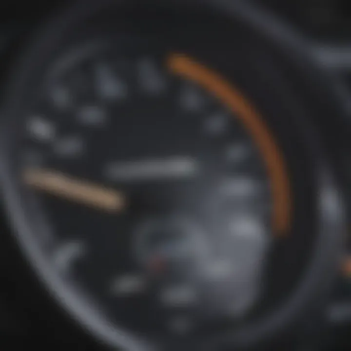 A close-up of a hybrid car’s fuel efficiency gauge, highlighting advanced technology.