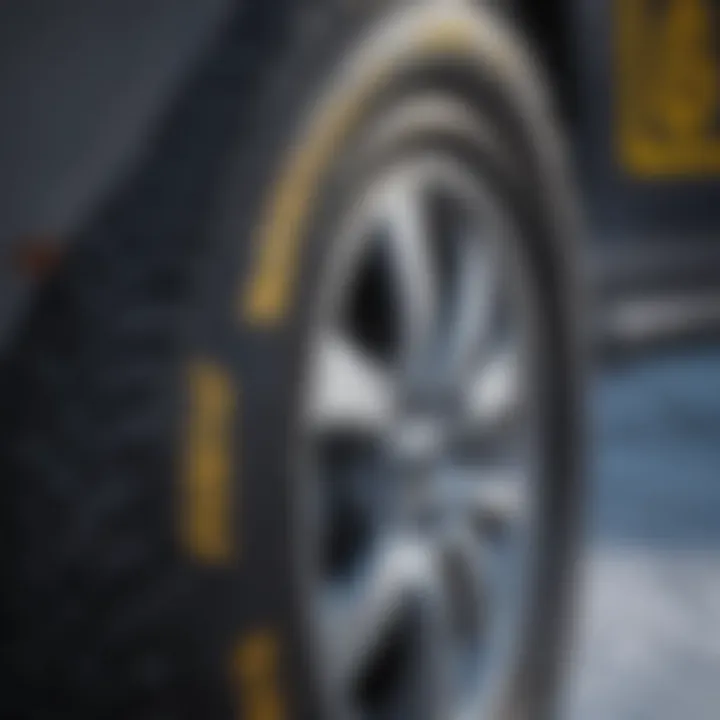 Close-up of Goodyear winter tire sidewall and specifications