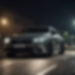 High performance LED high beam bulb illuminating a dark road