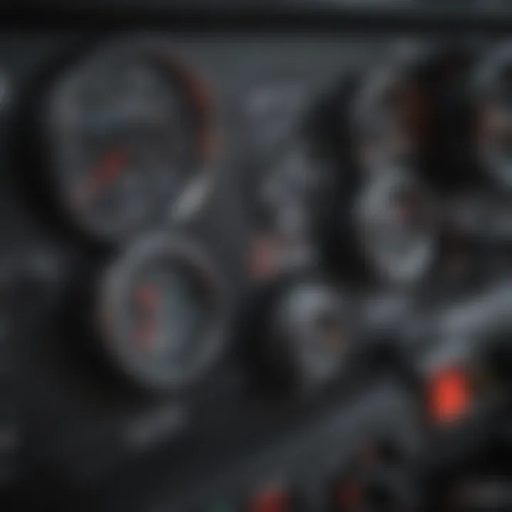 Close-up of tire compressor controls and gauge