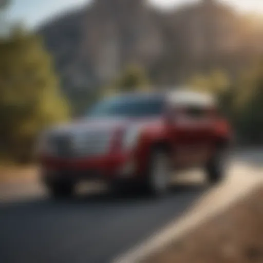 Dynamic exterior shot of the Cadillac Escalade on a scenic road