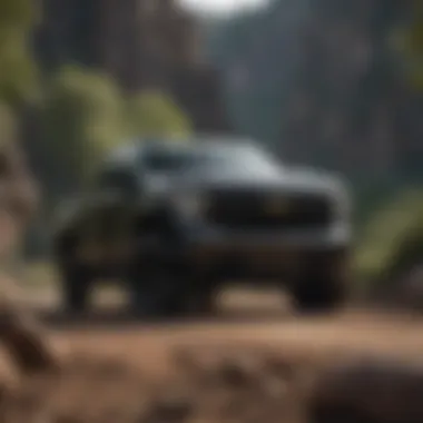 Chevy Silverado Blackout Edition driving on rugged terrain, emphasizing its performance and capabilities.