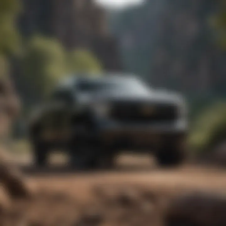 Chevy Silverado Blackout Edition driving on rugged terrain, emphasizing its performance and capabilities.