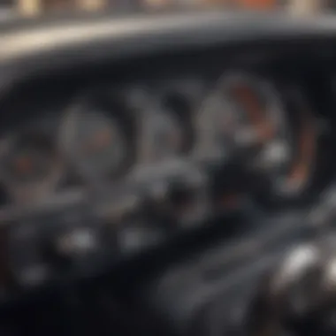 A detailed close-up of a car's dashboard with classic features