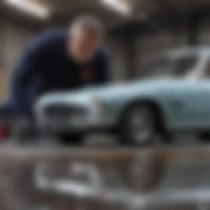 An expert inspecting a collectible car's condition