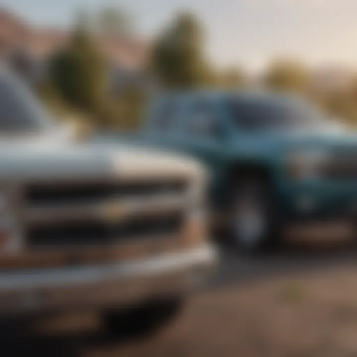 A side-by-side comparison of various Chevy pickup models emphasizing their unique designs.