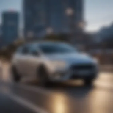 Performance of Ford Focus SEL Hatchback in Action Dynamic driving shot of the Ford Focus SEL Hatchback on the road emphasizing its performance.