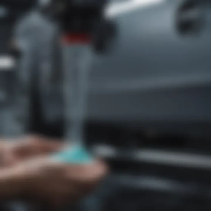 A close-up view of an automotive shampoo extractor in action, showcasing its powerful suction capabilities.