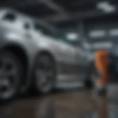 The interior of a car being cleaned with a shampoo extractor, highlighting the effectiveness of the cleaning process.