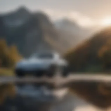 Close-up of a Porsche with a scenic background