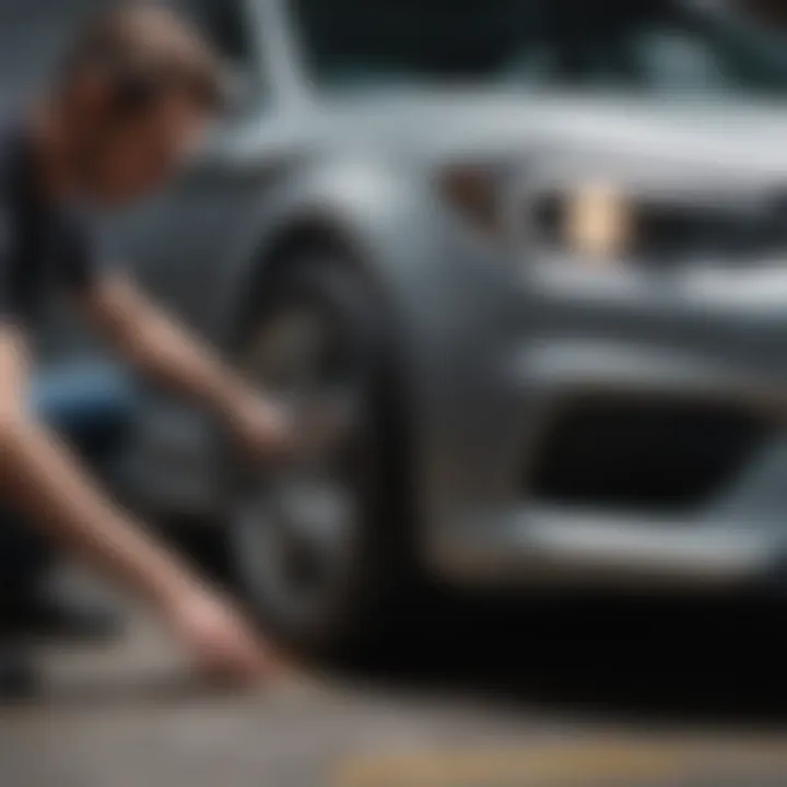 Professional technician assessing a car for scratch repair