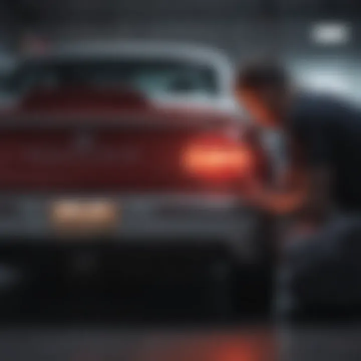 An automotive technician examining a brake light assembly