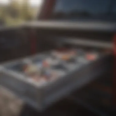 Organized truck bed with sliding storage drawers for easy access.