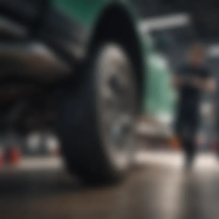 Technician inspecting a car's suspension system