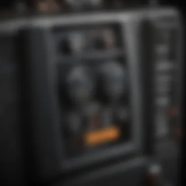 Close-up of a handheld electric air compressor showcasing its control panel and features