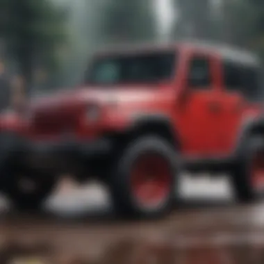 Distinctive Design of a Red Jeep A vibrant red Jeep model showcasing its unique design.