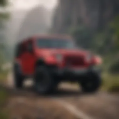 Red Jeep in an Outdoor Setting A red Jeep parked in a scenic outdoor location.
