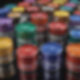 Close-up view of Dupli-Color car paint cans showcasing color options