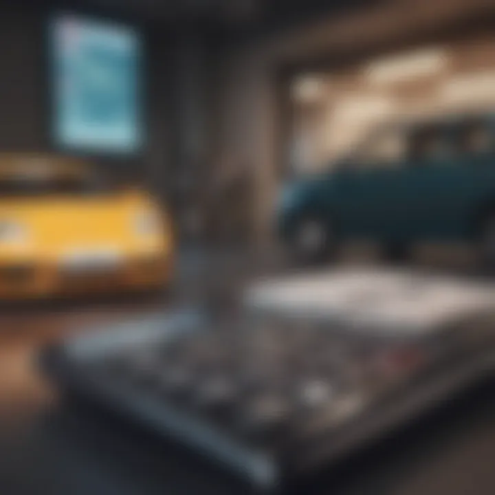 A financial calculator with car leasing documents
