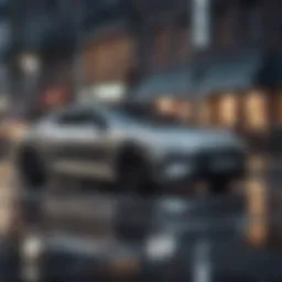 A sleek car parked in a modern urban environment