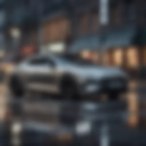 A sleek car parked in a modern urban environment