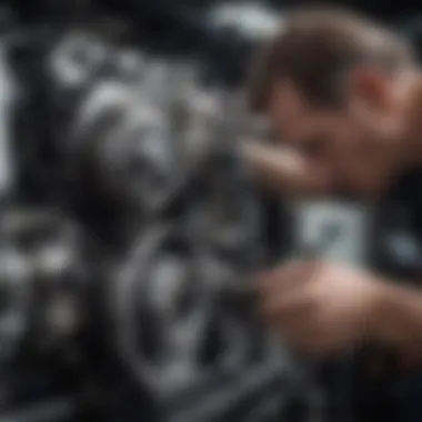 A mechanic conducting maintenance on an inline six engine, emphasizing care and precision