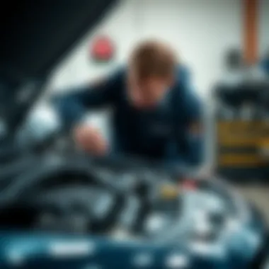 Engine Inspection of Small Car Mechanic inspecting a small car's engine
