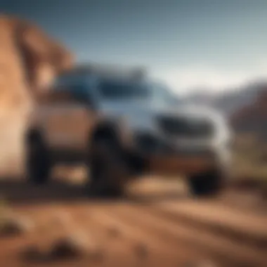 Dynamic action shot of an aggressive SUV navigating rugged terrain