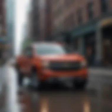 Enhanced Maneuverability in Urban Environments Chevy truck parked on a city street, showcasing its maneuverability with all-wheel steering.