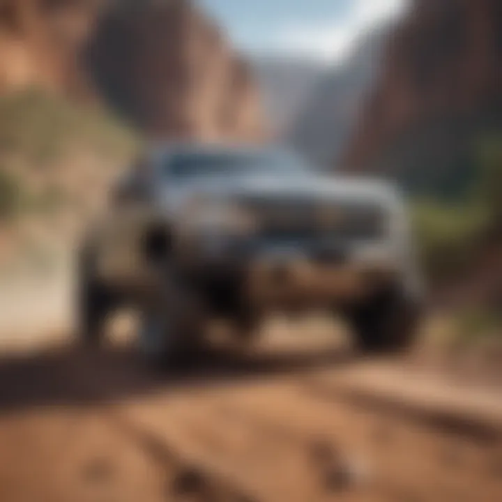 Chevy truck navigating through a rugged terrain demonstrating all-wheel steering.