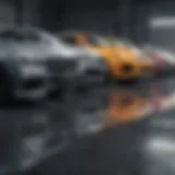 An array of diverse vehicle types lined up, showcasing modern automotive design.