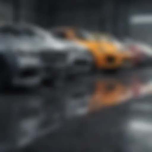 An array of diverse vehicle types lined up, showcasing modern automotive design.