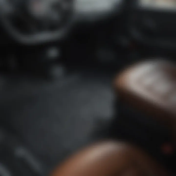 An organized car interior featuring neatly placed deep floor mats.