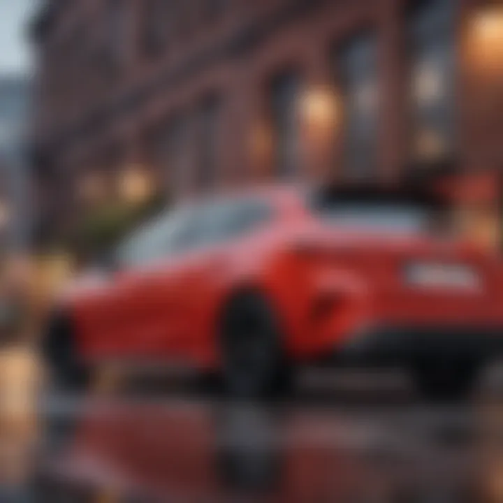 Vibrant red hatchback parked in an urban setting