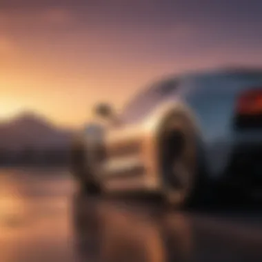 Sleek Luxury Sports Car Sleek silhouette of a luxury sports car against a sunset