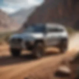 A sleek hybrid off-road SUV navigating through rugged terrain