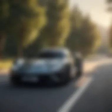 Luxury sports car speeding on a scenic road