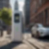 Electric vehicle charging station in a modern urban setting