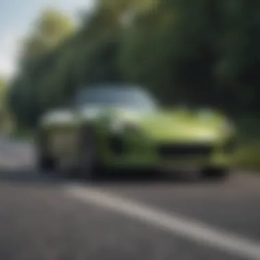 A dynamic hybrid roadster in motion, emphasizing its performance on the road