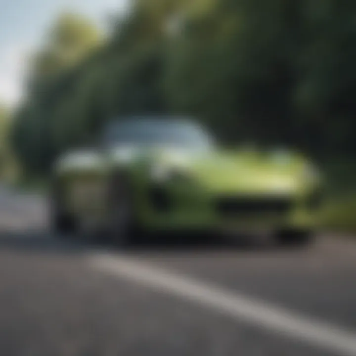 A dynamic hybrid roadster in motion, emphasizing its performance on the road