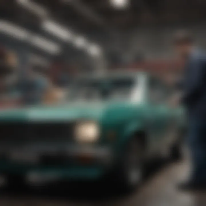 A mechanic inspecting a used car under the hood