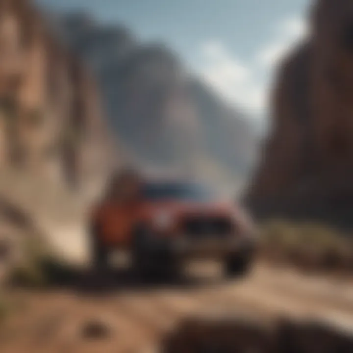 The MB pickup truck navigating a rugged terrain, demonstrating its performance capabilities.