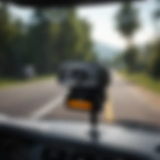 Modern dash cam mounted on a car windshield