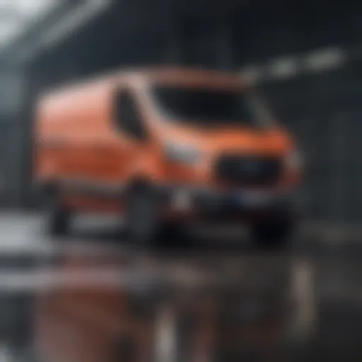 Dynamic exterior view of the sporty Ford Transit showcasing its sleek design and performance-oriented features.