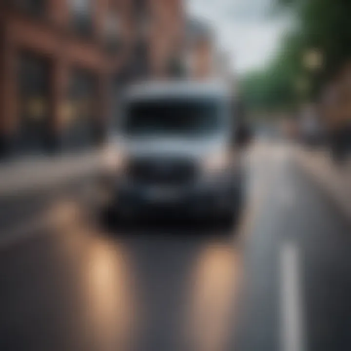 Ford Transit in action on a dynamic road, illustrating its performance capabilities and versatility.